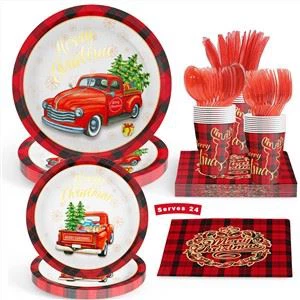 Red Truck Christmas Paper Plate Sets
